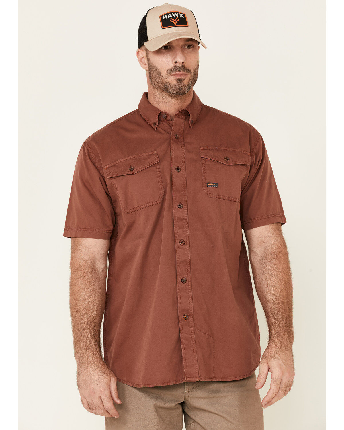 Ariat Men's Henna Solid Rebar Washed Twill Short Sleeve Button Down Work Shirt 1 96331-ariat-men-s-henna-solid-rebar-washed-twill-short-sleeve-button-down-work-shirt-1.jpg