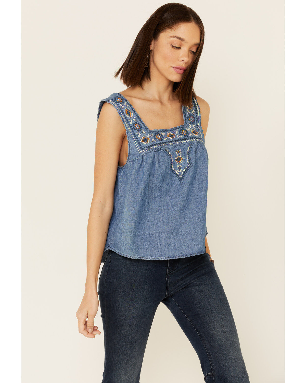 Wrangler Retro Women's Americana Chambray Embroidered Neck Tank Top